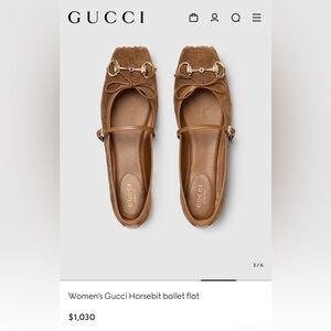 NWT Gucci - Horsebit ballet flat in light brown suede, size 37 (US7).